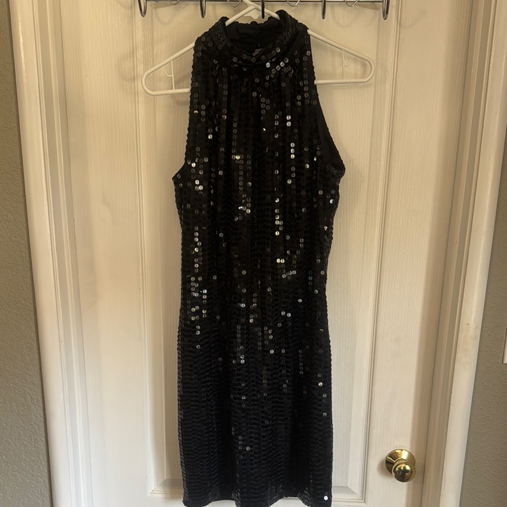 Black Sequin Halter Sheath Dress